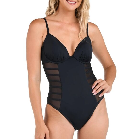 NWT La Blanca Island Goddess Underwire Mesh One Piece in Black Size 6 - Picture 1 of 6